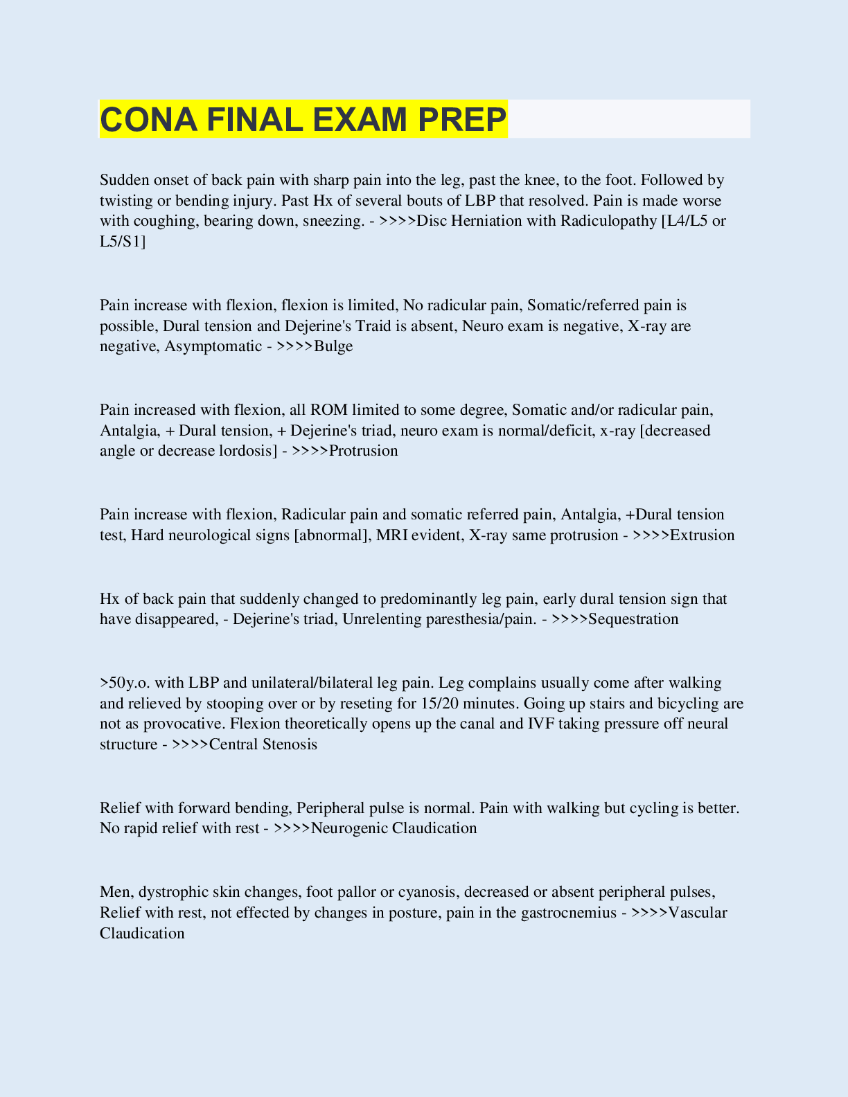 Preview image for CONA FINAL EXAM PREP  | 70 Questions with 100% Correct Answers | Updated & Verified